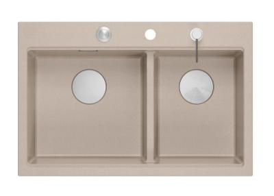 Quadri Hard Rock Dobbelt Beige Granit Overbygning Vask 76x50 cm med rustfrit stål prop og tilbehør 1208971749