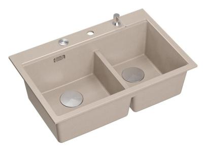 Quadri Hard Rock Dobbelt Beige Granit Overbygning Vask 76x50 cm med rustfrit stål prop og tilbehør 1208971749