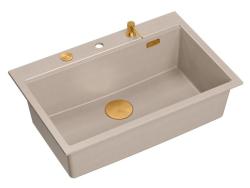 Quadri Hard Rock Beige granit overbygning stor vask 76x50cm inklusive kobberprop og tilbehør 1208971750
