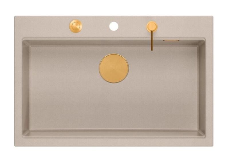 Quadri Hard Rock Beige granit overbygning stor vask 76x50cm inklusive kobberprop og tilbehør 1208971750