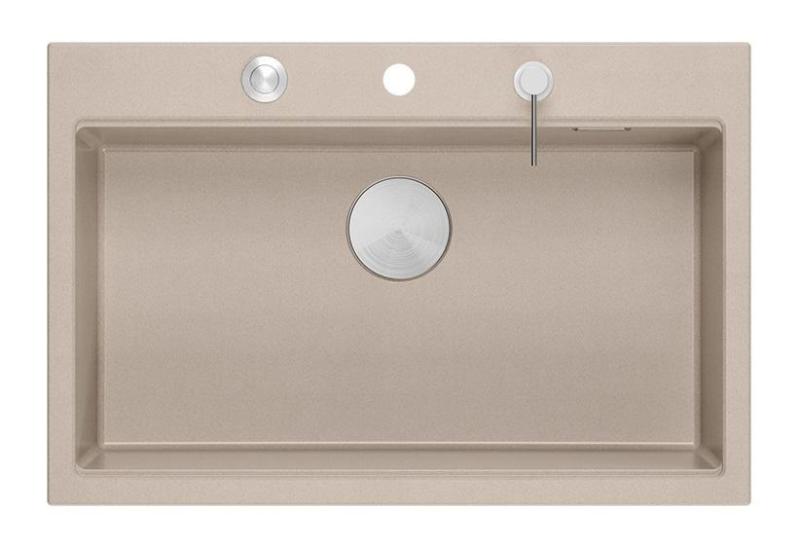 Quadri Hard Rock Beige granit overbygning stor køkkenvask 76x50cm inklusive rustfrit stål prop og tilbehør 1208971751