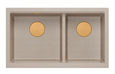 Quadri Newport II Dobbelt Beige Granit Opbygning Vask 76x45 cm med Kobber prop 1208971752