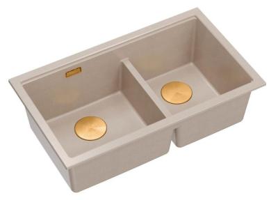 Quadri Newport II Dobbelt Beige Granit Opbygning Vask 76x45 cm med Kobber prop 1208971752