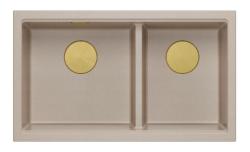 Quadri Newport II Dobbelt Beige Granit Overflade Vask 76x45 cm med Guld propp 1208971753