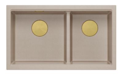 Quadri Newport II Dobbelt Beige Granit Overflade Vask 76x45 cm med Guld propp 1208971753