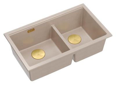 Quadri Newport II Dobbelt Beige Granit Overflade Vask 76x45 cm med Guld propp 1208971753