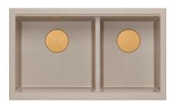 Quadri Newport II Dobbelt Beige Granit Undermonteret Vask 702 x 390 mm med Kobberprop 1208971755