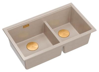 Quadri Newport II Dobbelt Beige Granit Undermonteret Vask 702 x 390 mm med Kobberprop 1208971755