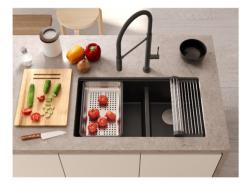 Quadri Newport II Dobbelt Beige Granit Undermonteret Vask 702 x 390 mm med Rustfrit Stål Prop 1208971757