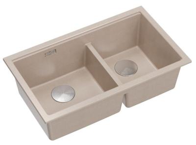 Quadri Newport II Dobbelt Beige Granit Undermonteret Vask 702 x 390 mm med Rustfrit Stål Prop 1208971757