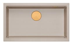 Quadri Newport II stor og dyb granitopbygget og underbygget beige vask 76x45cm med kobberprop 1208971758