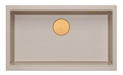 Quadri Newport II stor og dyb granitopbygget og underbygget beige vask 76x45cm med kobberprop 1208971758