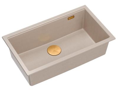 Quadri Newport II stor og dyb granitopbygget og underbygget beige vask 76x45cm med kobberprop 1208971758