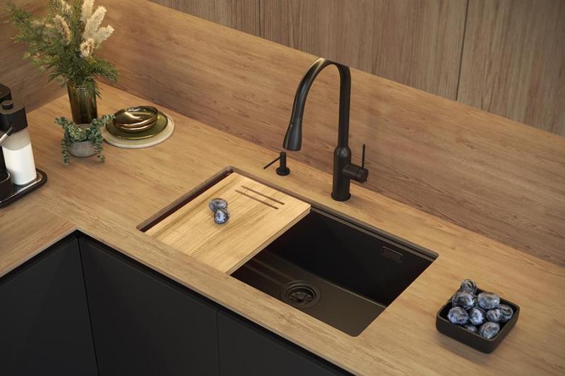 Quadri Newport II stor og dyb granitopbygget og underbygget beige vask 76x45cm med kobberprop 1208971758