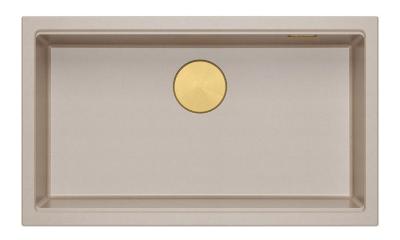 Quadri Newport II stor og dyb vask i granit til overflade- og undermontering i beige vask 76x45cm med guldprop 1208971759
