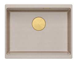 Quadri Newport II granit undermonteret beige vask 560x450mm med gylden prop og afløbsdæksel 1208971765