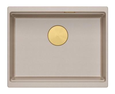 Quadri Newport II granit undermonteret beige vask 560x450mm med gylden prop og afløbsdæksel 1208971765