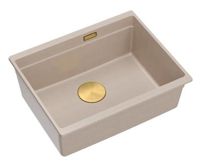 Quadri Newport II granit undermonteret beige vask 560x450mm med gylden prop og afløbsdæksel 1208971765