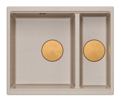 Quadri Newport II beige 1,5 vaske granit overbygning og underbygning vask 555x460mm med kobber prop 1208971767
