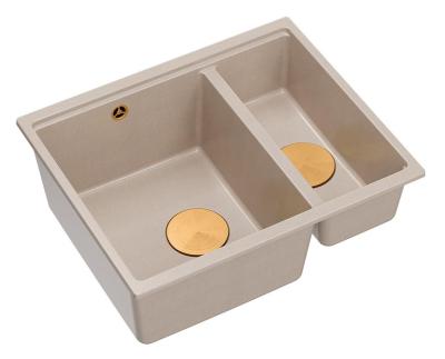 Quadri Newport II beige 1,5 vaske granit overbygning og underbygning vask 555x460mm med kobber prop 1208971767