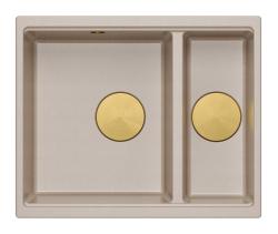 Quadri Newport II beige 1,5 håndvask granit overflade og undermonteret håndvask 555x460mm med guldprop 1208971768