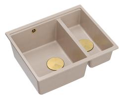 Quadri Newport II beige 1,5 håndvask granit overflade og undermonteret håndvask 555x460mm med guldprop 1208971768
