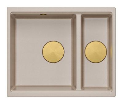 Quadri Newport II beige 1,5 håndvask granit overflade og undermonteret håndvask 555x460mm med guldprop 1208971768