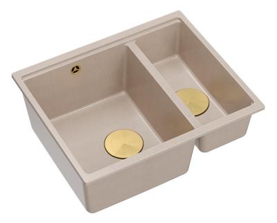 Quadri Newport II beige 1,5 håndvask granit overflade og undermonteret håndvask 555x460mm med guldprop 1208971768