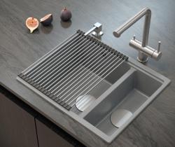 Quadri Newport II beige 1,5 vask granit overflade og undermonteret vask 555x460mm med rustfrit stål prop 1208971769