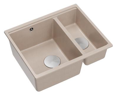 Quadri Newport II beige 1,5 vask granit overflade og undermonteret vask 555x460mm med rustfrit stål prop 1208971769