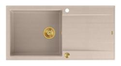 Quadri Luton beige granit overflade vask med dræningsområde reversibel 100x50cm med guld prop 1208971771