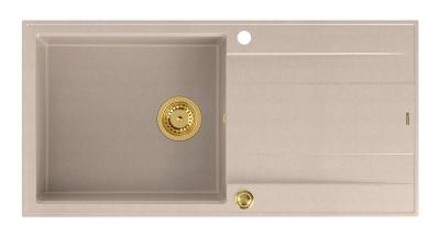 Quadri Luton beige granit overflade vask med dræningsområde reversibel 100x50cm med guld prop 1208971771
