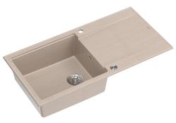 Quadri Luton beige granit overflade vask med dræningsområde omvendeligt 100x50cm med rustfrit stål prop 1208971772