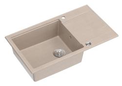 Quadri Luton beige granit stor overfladevask med drænbræt omvendelig 86x50cm med rustfrit stålprop 1208971775