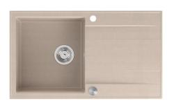 Quadri Luton beige granit overflade vask med dræningsområde omvendelig 86x50cm med rustfrit stål prop 1208971779
