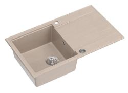 Quadri Luton beige granit overflade vask med dræningsområde omvendelig 86x50cm med rustfrit stål prop 1208971779