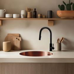 Pure.Sink Rondo Kobber Rund Vask flad indbygning, undermontering og overbygning 38 cm PRN38-62
