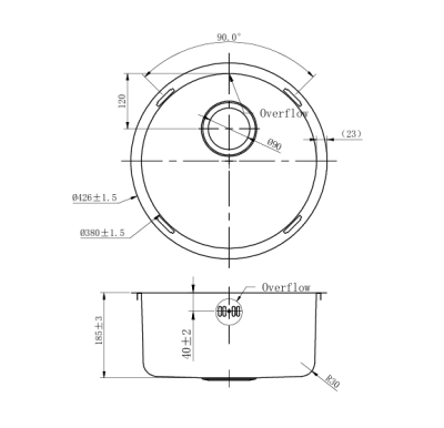 Pure.Sink Rondo Kobber Rund Vask flad indbygning, undermontering og overbygning 38 cm PRN38-62