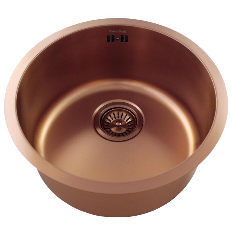Pure.Sink Rondo Kobber Rund Vask flad indbygning, undermontering og overbygning 38 cm PRN38-62