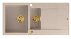 Quadri Luton beige granit overflade 1,5 vask med drypplade vendbar 100x50cm med gylden prop 1208971793
