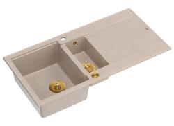 Quadri Luton beige granit overflade 1,5 vask med drypplade vendbar 100x50cm med gylden prop 1208971793