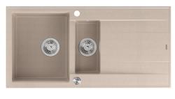 Quadri Luton beige granit overflade 1,5 vask med drænplads vendbar 100x50cm med rustfrit stål prop 1208971794