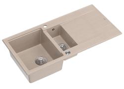 Quadri Luton beige granit overflade 1,5 vask med drænplads vendbar 100x50cm med rustfrit stål prop 1208971794