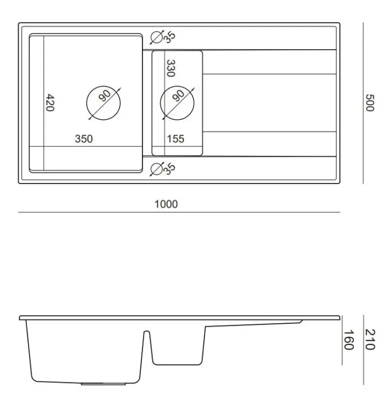 Quadri Luton pearl beige granit overbygning 1,5 vask med dræneplade vendbar 100x50cm med rustfrit stålprop 1208971794