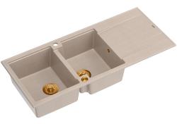 Quadri Luton opbygning dobbelt granitvask pearl beige med dræningsområde 116x50 cm med kobberprop 1208971801