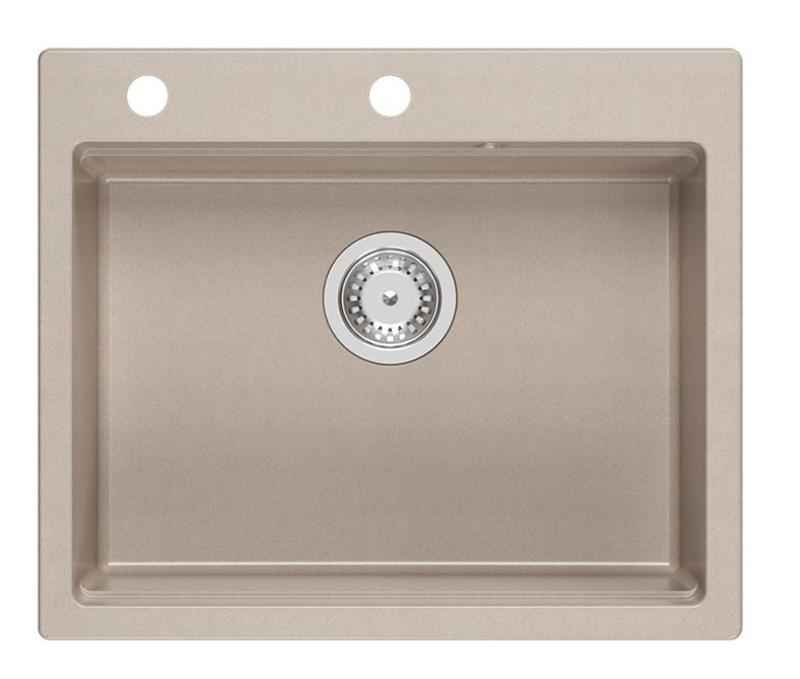 Quadri Durham Pearl Beige granit overflade vask 595x500 med sæbedispenser, skærebræt, indsatsvask og rullemåtte 1208971814