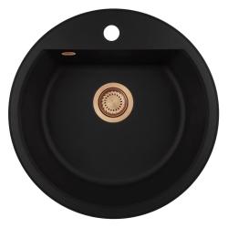 GraniteMy Bremen runde granitvask 43 cm sort, overbygning og underbygning, med hanehul og automatisk kobberprop 1208971838
