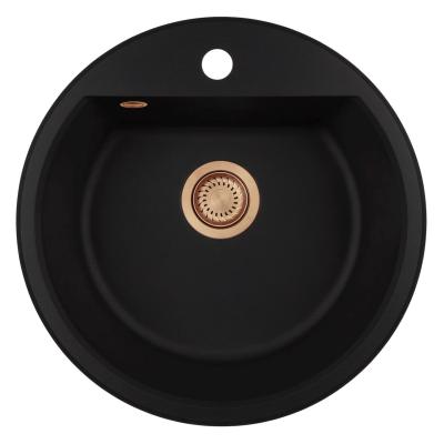 GraniteMy Bremen runde granitvask 43 cm sort, overbygning og underbygning, med hanehul og automatisk kobberprop 1208971838