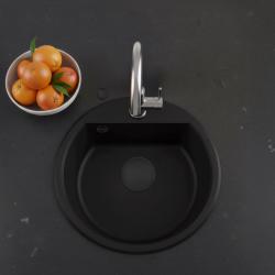 GraniteMy Bremen rundt granitvask 43 cm sort, overbygning og underbygning, med hanehul og automatisk sort prop 1208971839