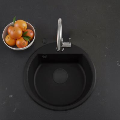 GraniteMy Bremen rundt granitvask 43 cm sort, overbygning og underbygning, med hanehul og automatisk sort prop 1208971839